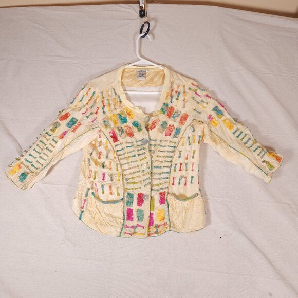 Parsley & Sage Button Down Jacket Top Womens Medium Multicolor Appliques FLAW - Picture 1 of 13